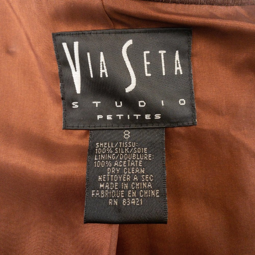 Vintage 90s M Sueded Silk Skirt Power Suit Brown - Picture 14 of 16